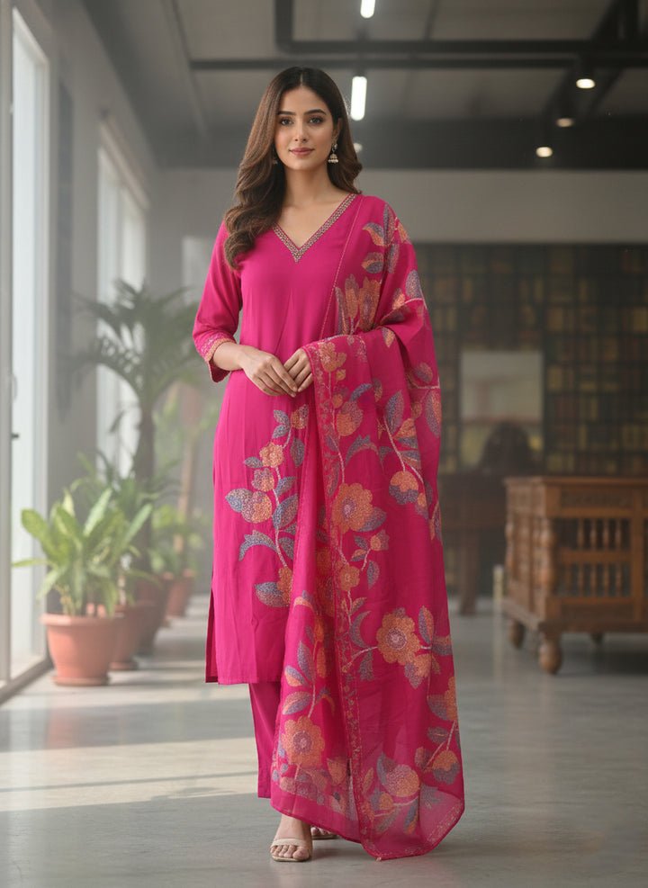 Rani Muslin Floral Printed Three Piece Set