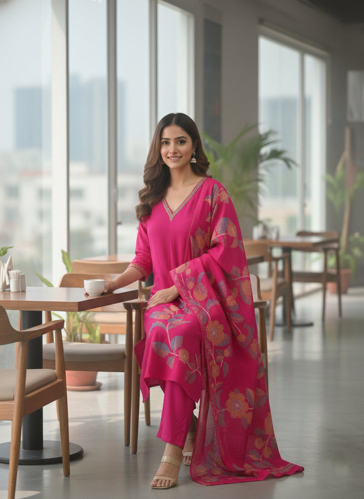 Rani Muslin Floral Printed Three Piece Set