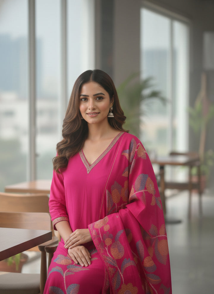 Rani Muslin Floral Printed Three Piece Set