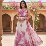 Off White Chiffon Floral Printed Long Dress