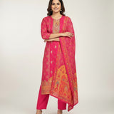 Magenta Muslin Digital Print Three Piece Set
