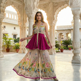 Magenta Crepe Kurti And Palazzo Set