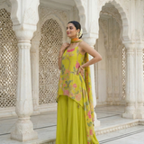 Variyali Green Crepe Floral Embroidery Kurta And Palazoo Set