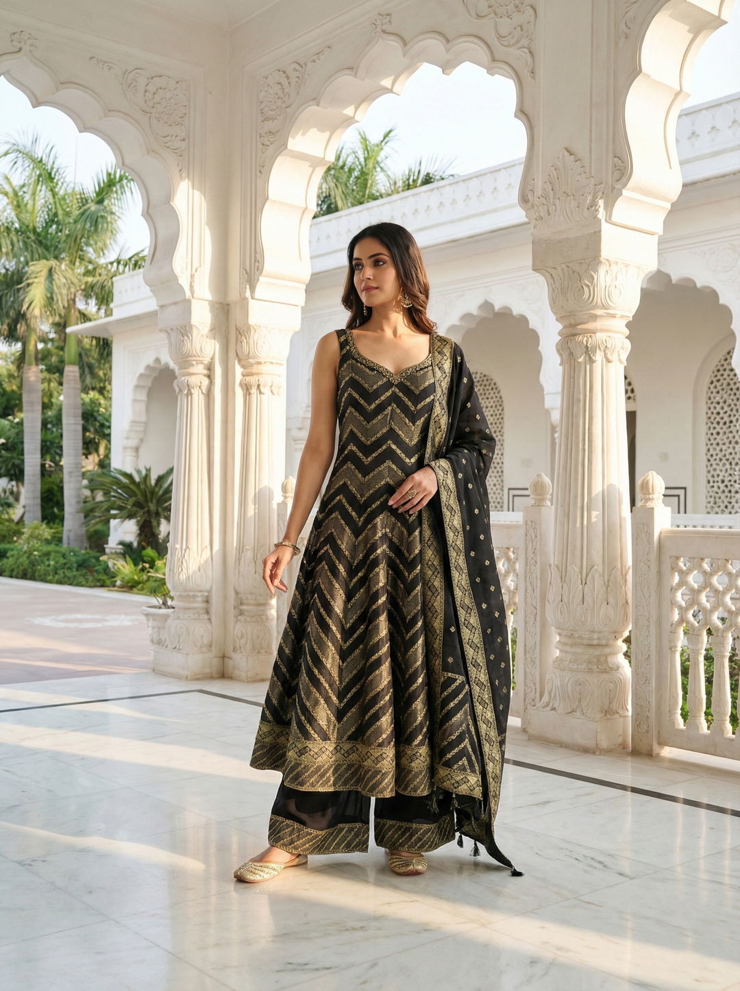 Neerus Black Ethnic Embroidered Silk Anarkali Suit Set - Anarkali + Dupatta for Wedding Women Neerus India Neerus Black Ethnic Embroidered Silk Anarkali Suit Set - Anarkali + Dupatta for Wedding Women Neerus India