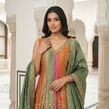 Green Silk Embroidered Anarkali Set