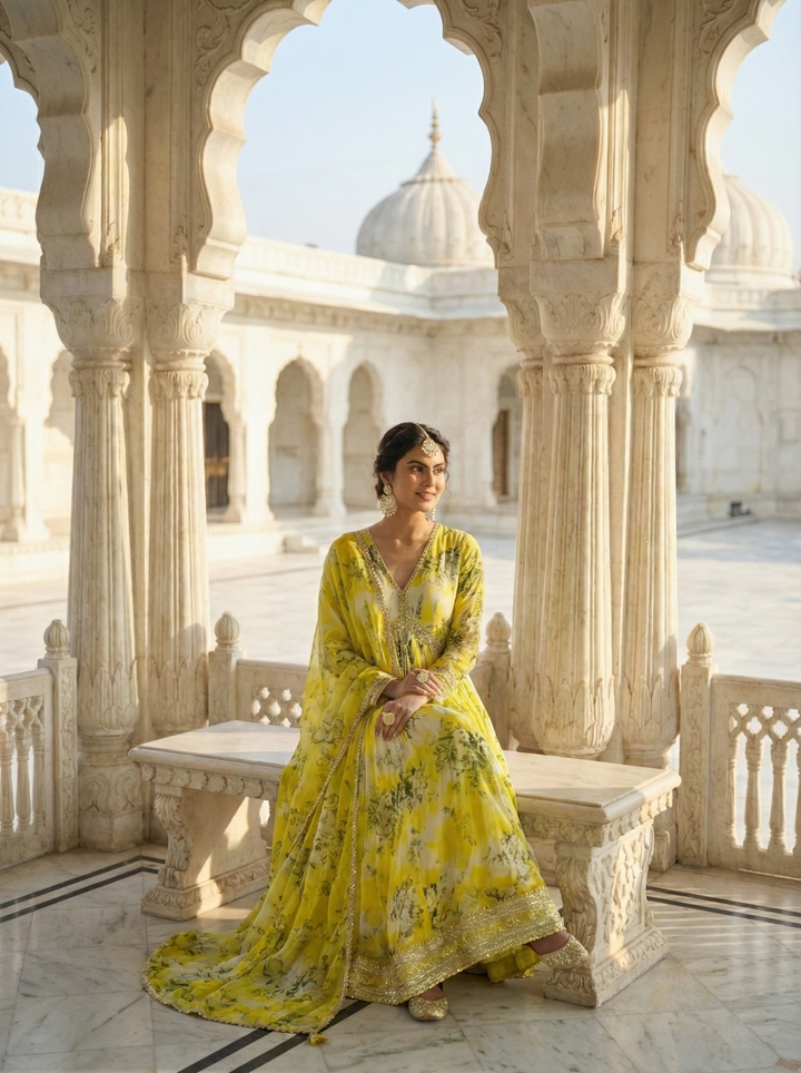 Variyali Green Crepe Floral Anarkali Set
