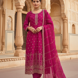 Magenta Silk Embroidery Anarkali Set