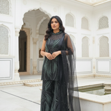 Black Net Heavy Sequins Kurta And Palazzo Set