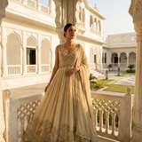 Beige Tissue Heavy Zari Embroidered Anarkali Set