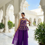 Purple Georgette Floral Embroidered Kurti And Palazoo Set