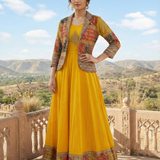 Yellow Georgette Embroidered Jacket Anarkali Set