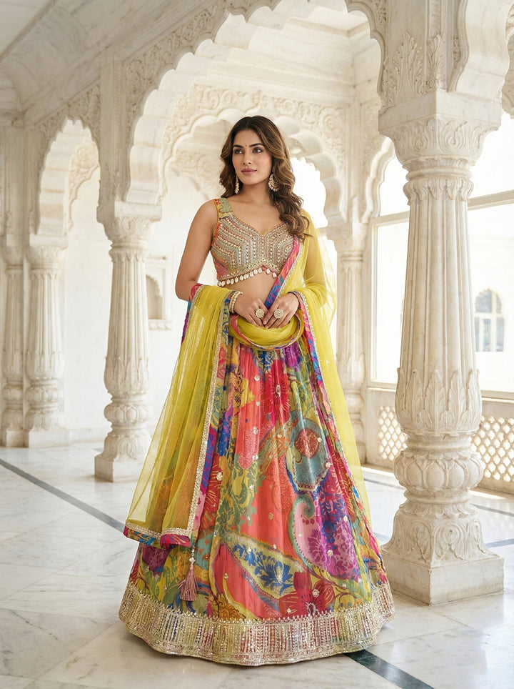 Mehadi Green Georgette Mirror Work Ghagra Set