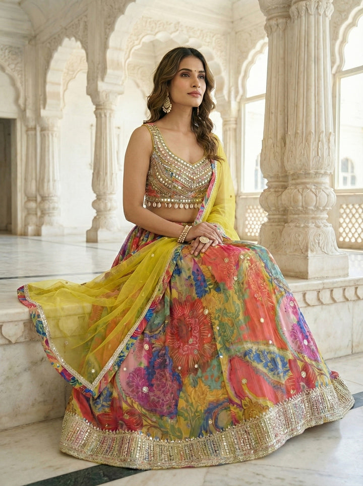 Mehadi Green Georgette Mirror Work Ghagra Set