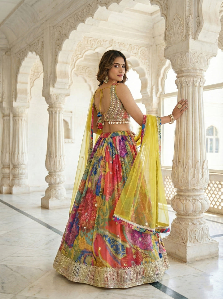 Mehadi Green Georgette Mirror Work Ghagra Set