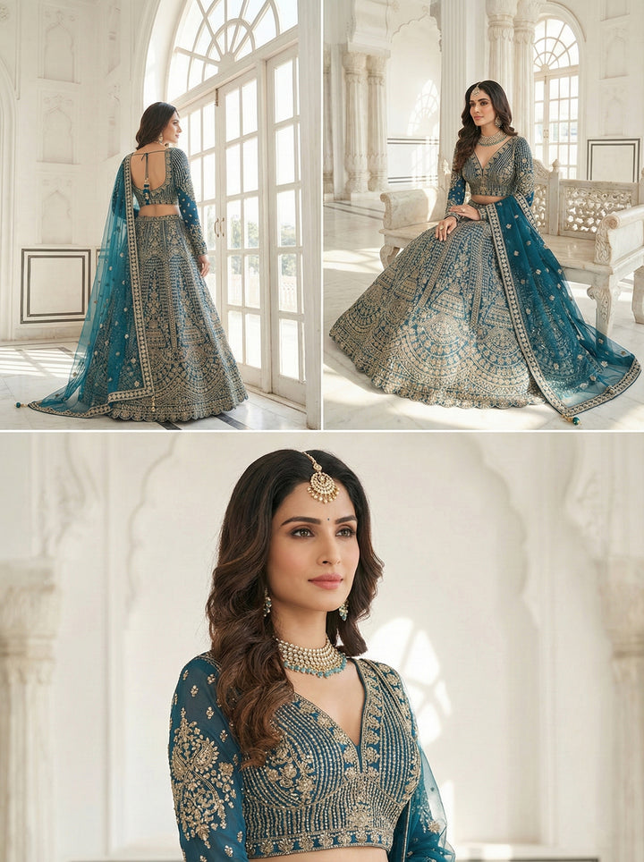 Peacock Net Heavy Hand Embroidered Ghagra Set