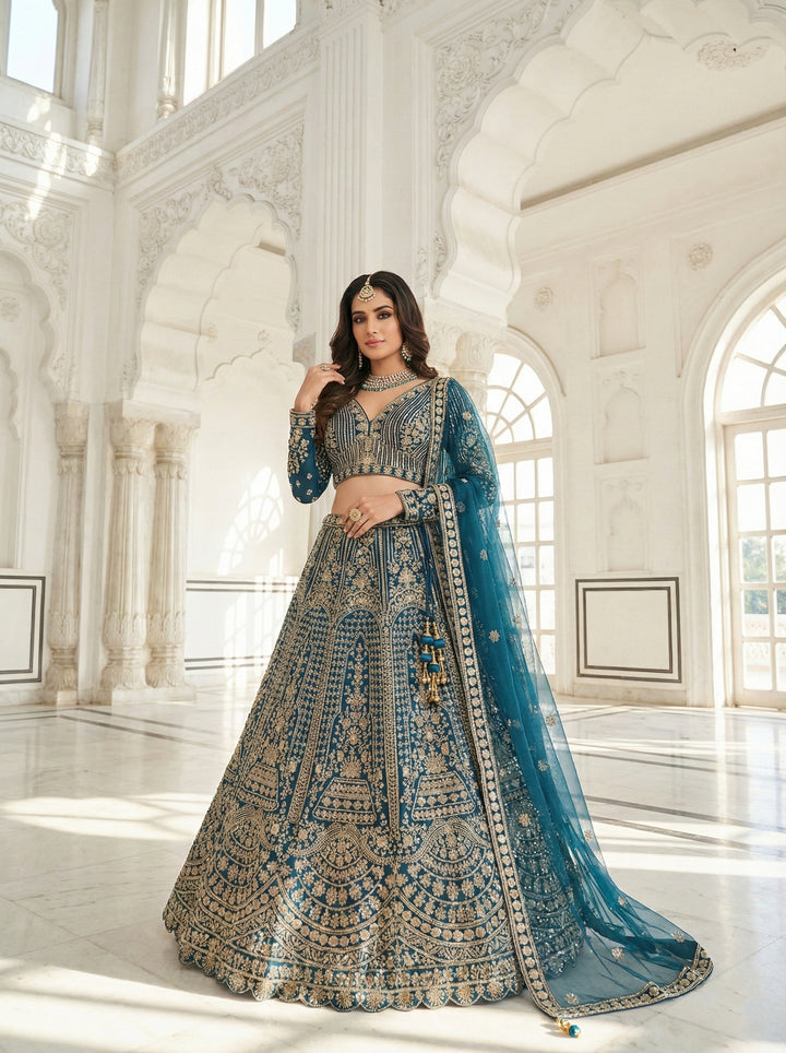 Peacock Net Heavy Hand Embroidered Ghagra Set