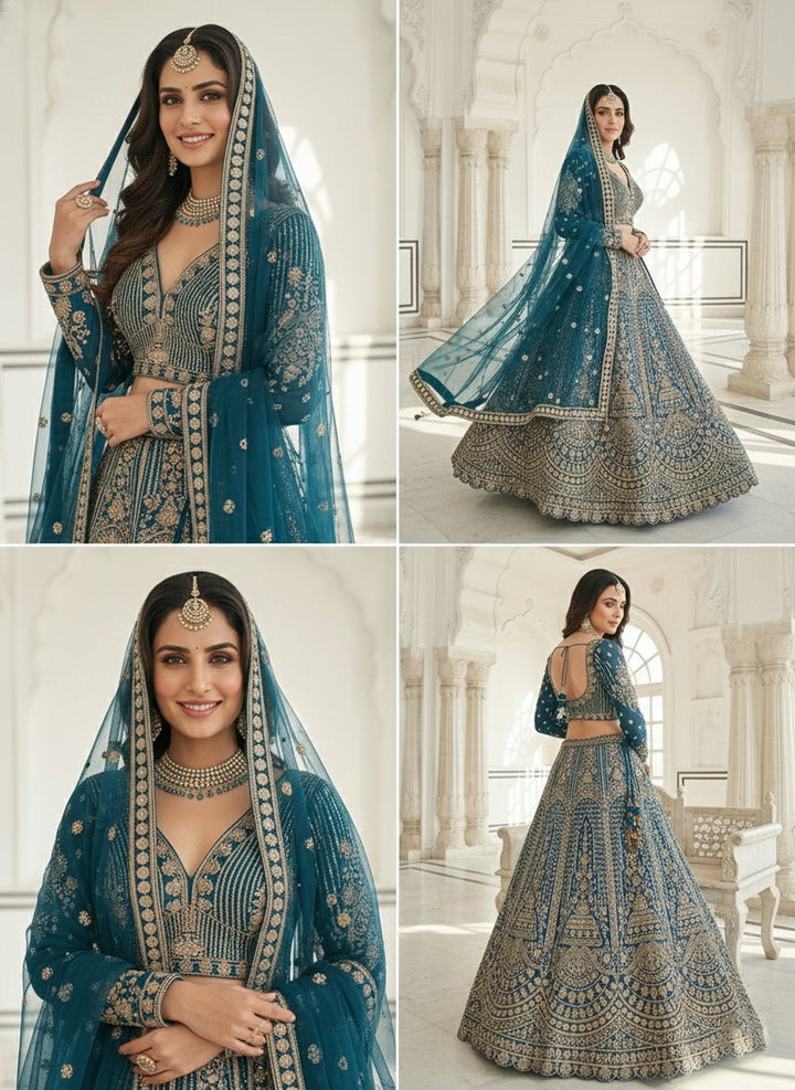 Peacock Net Heavy Hand Embroidered Ghagra Set