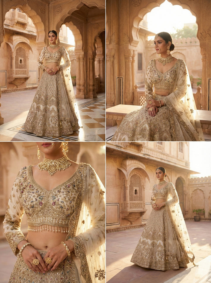 Neerus White net hand embroidered lehenga set - back view