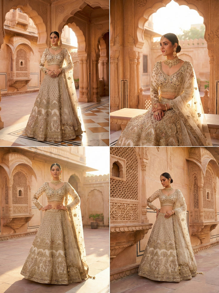 Neerus White net hand embroidered lehenga set - side view