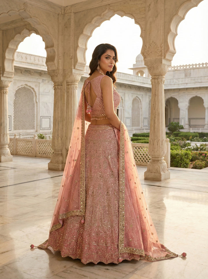 Onion Georgette Heavy Hand Embroidered Ghagra Set