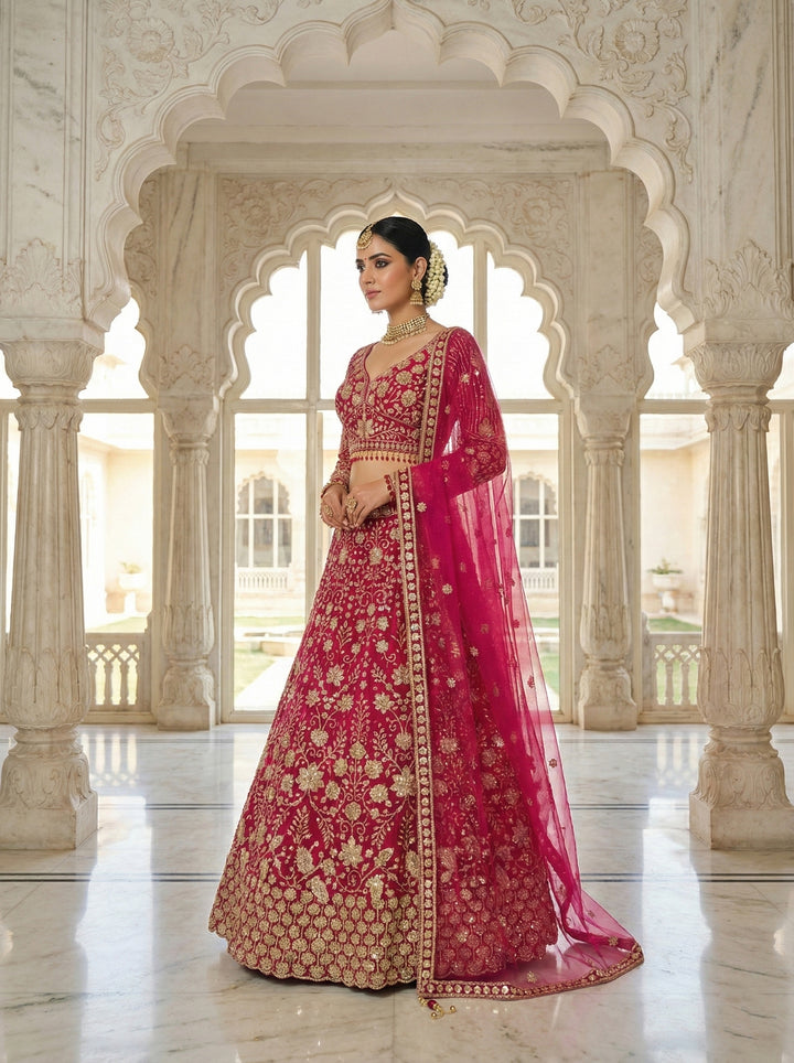 Rani Pink Net Heavy Hand Embroidered Ghagra Set