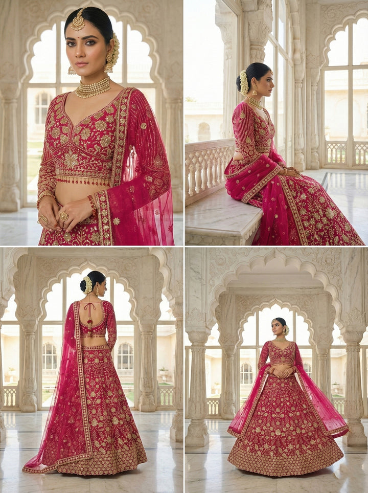 Rani Pink Net Heavy Hand Embroidered Ghagra Set