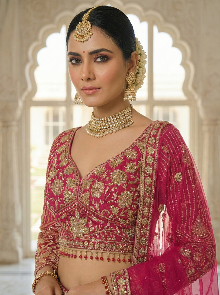 Rani Pink Net Heavy Hand Embroidered Ghagra Set