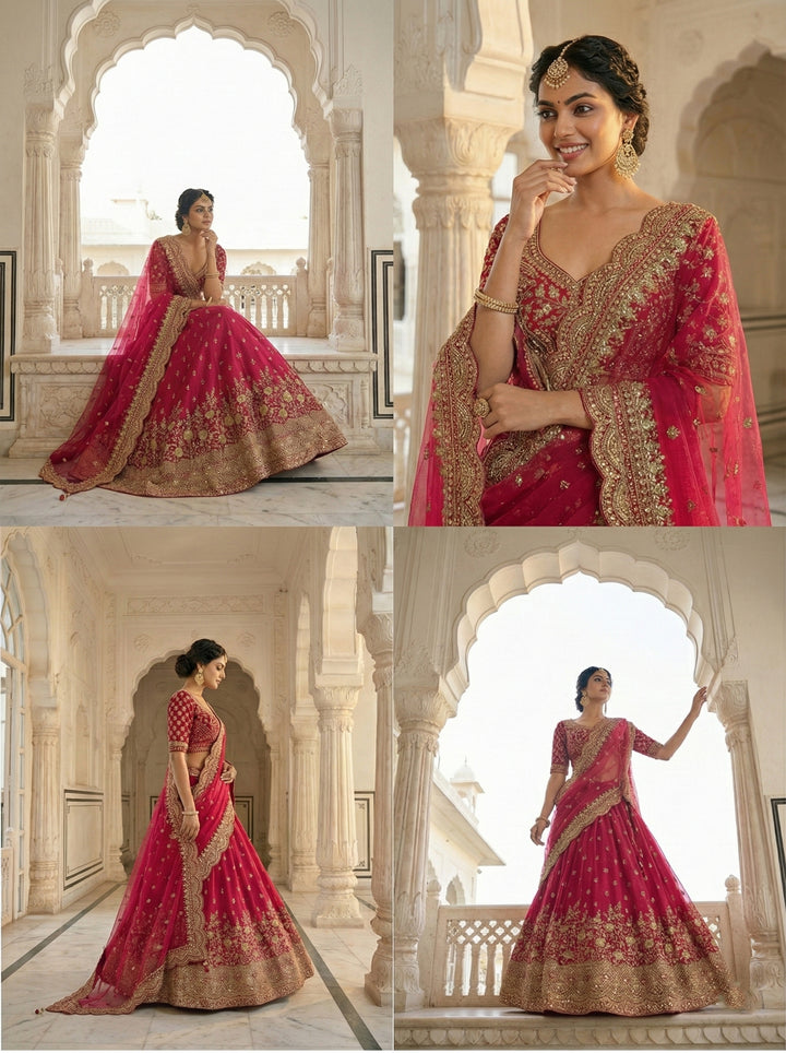 Rani Pink Silk Hand Embroidered Ghagra Set