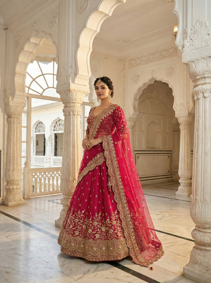 Rani Pink Silk Hand Embroidered Ghagra Set