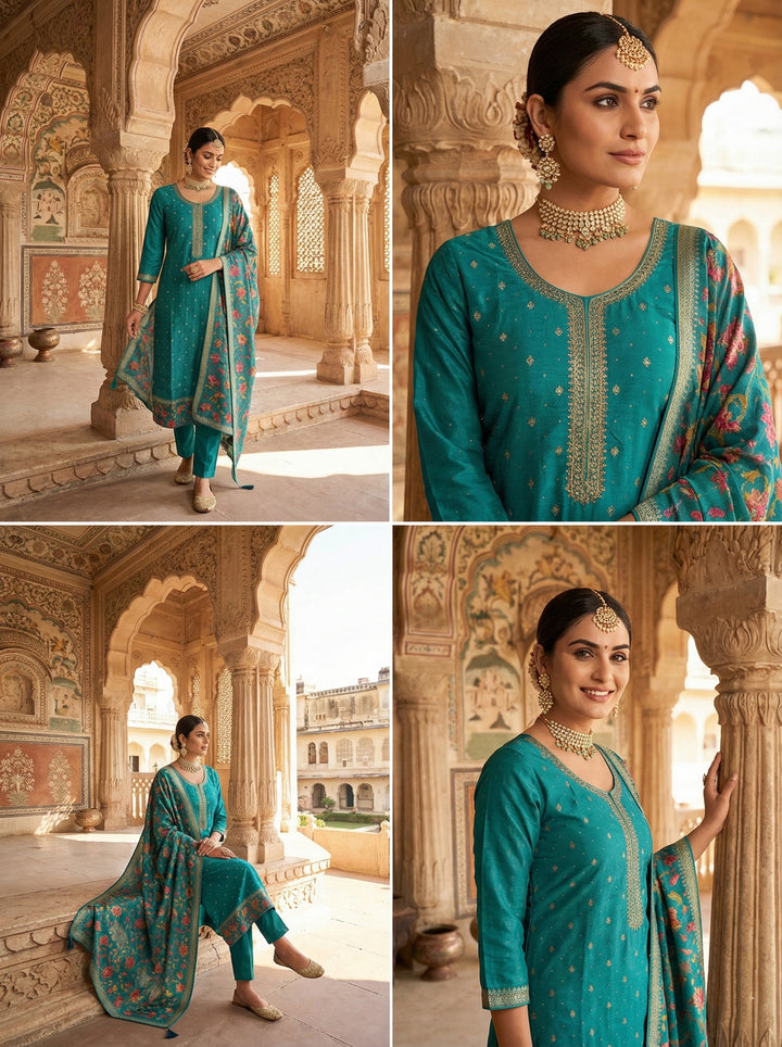 Rama Silk Zari Embroidered Suit Set