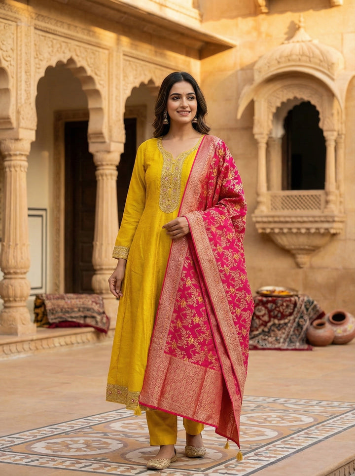 Mustard Green Digital Print Suit Set