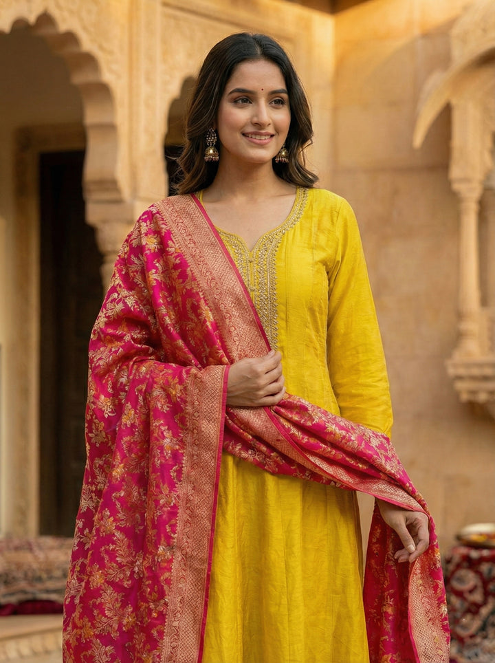 Mustard Green Digital Print Suit Set