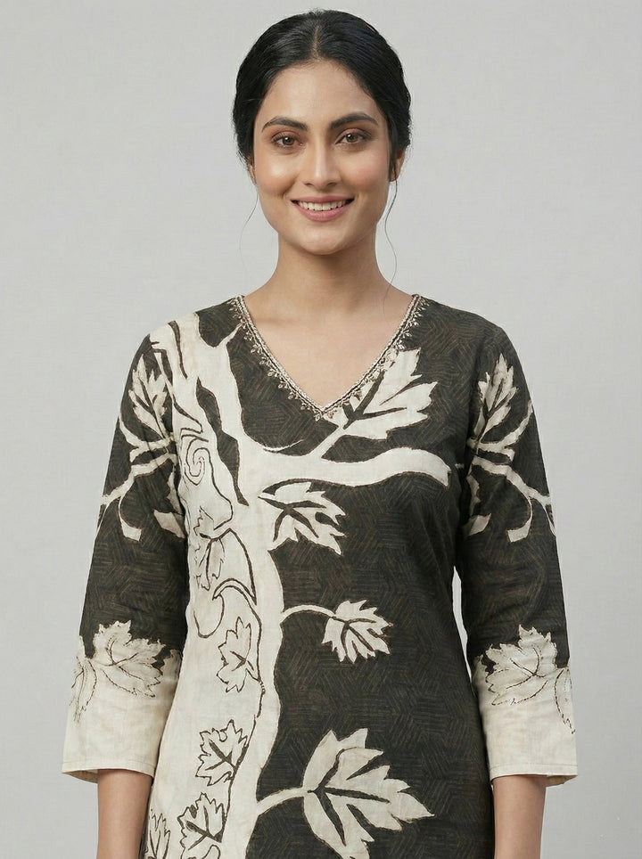 Black Rayon Floral Digital Print Kurta