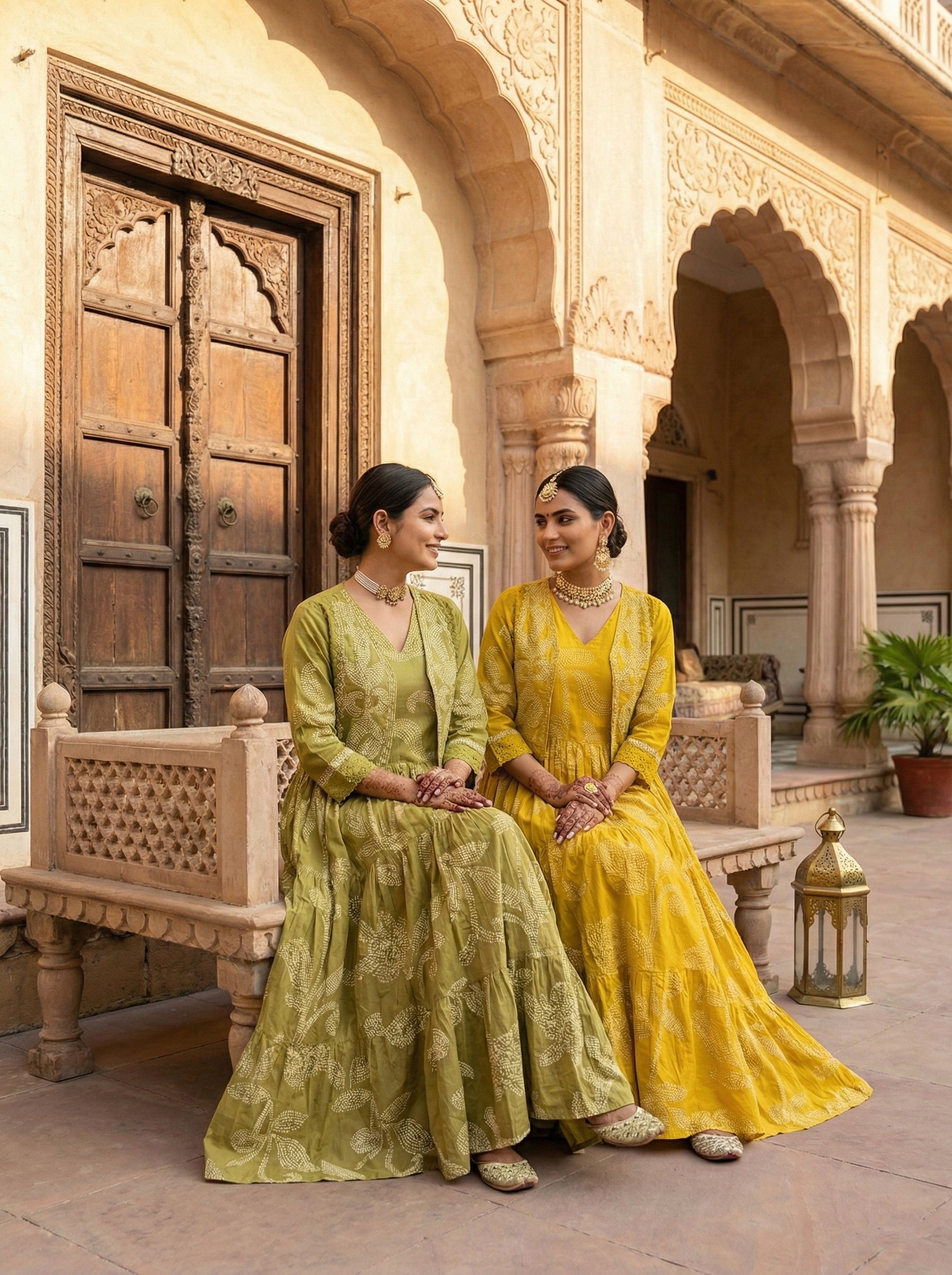Neerus Yellow Floral Digital Printed Cotton Straight Suit Set