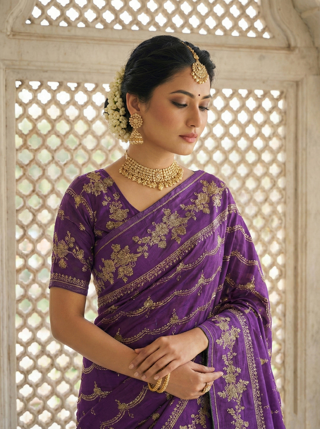 Purple Tissue Digital Print Saree