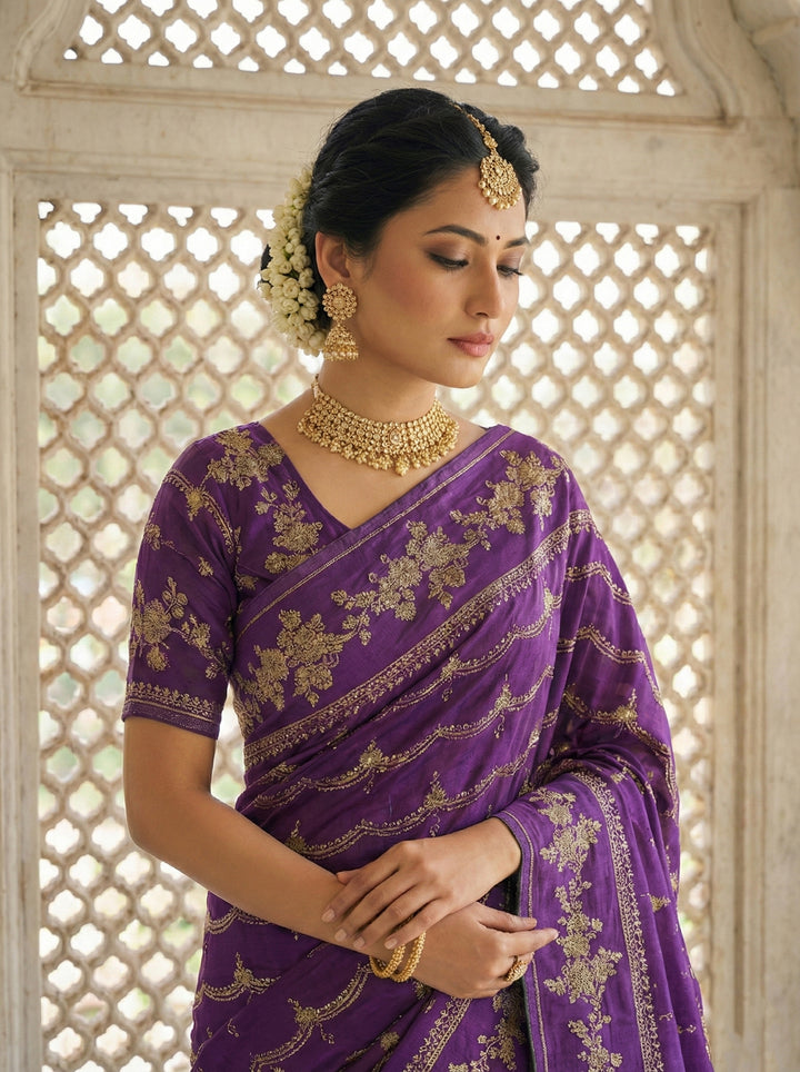 Purple Tissue Digital Print Saree