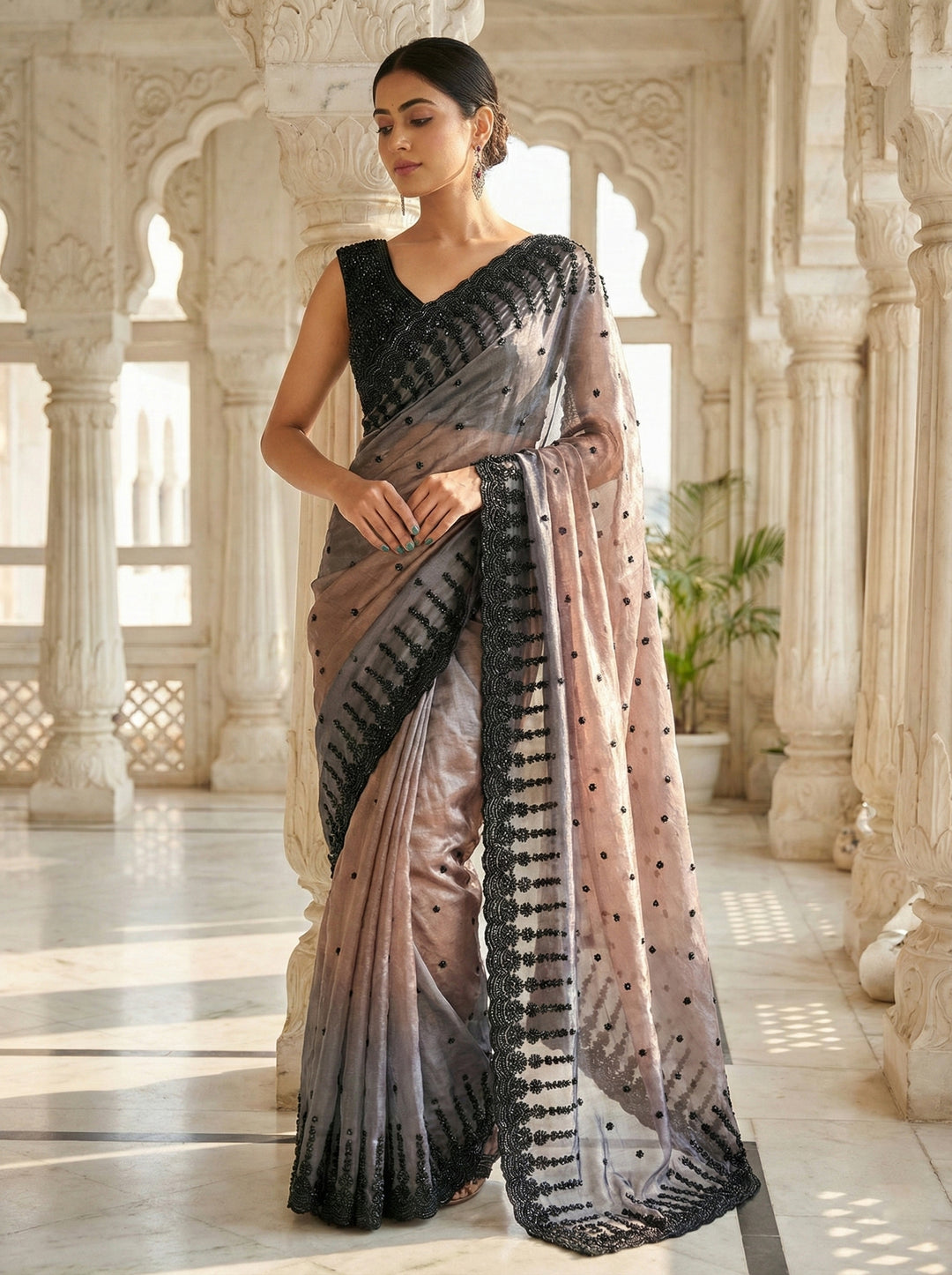 Neerus Multi tissue embellished saree - detail view 1