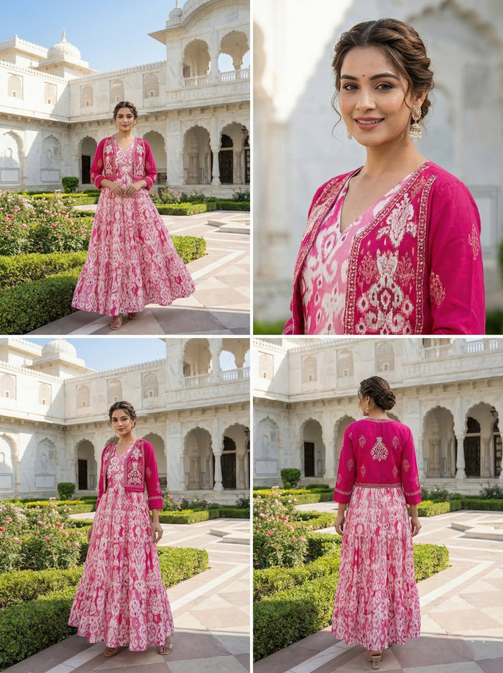 Magenta Cotton Digital Print Long Dress