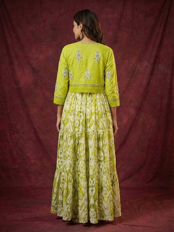 Lime Green Cotton Digital Print Long Dress