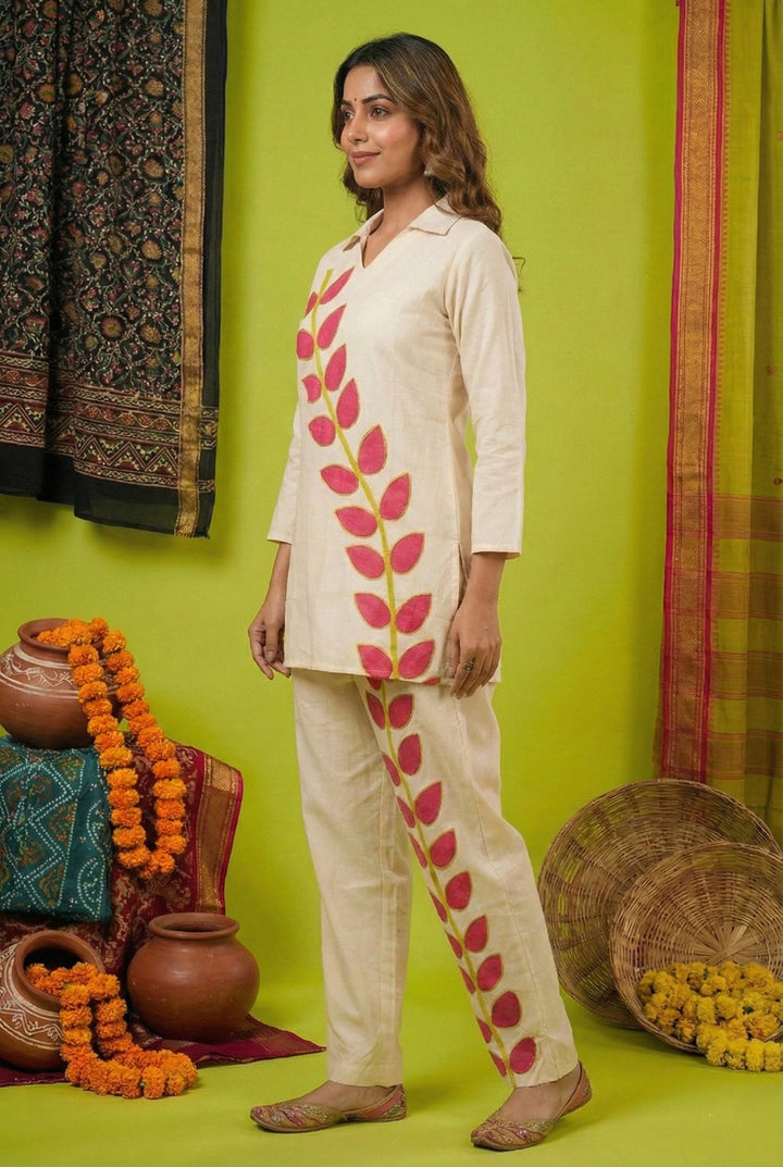 Pink Cotton Floral Digital Print Two Piece Set