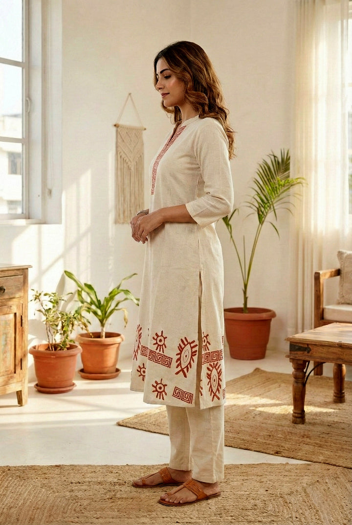 Rust Cotton Printed Two Piece Set