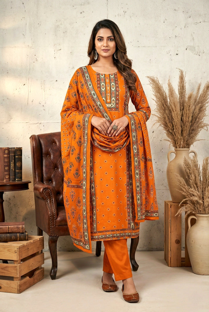 Blunt Orange Silk Mirror And Thread Embroidered Suit Set