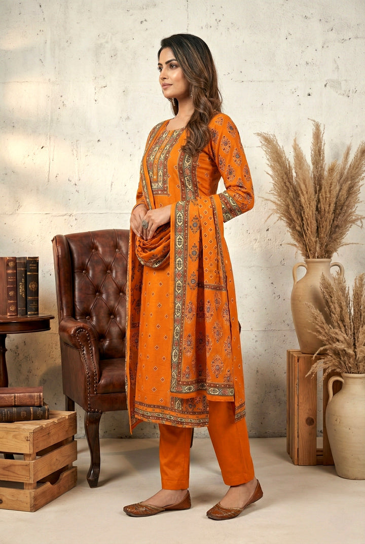 Blunt Orange Silk Mirror And Thread Embroidered Suit Set