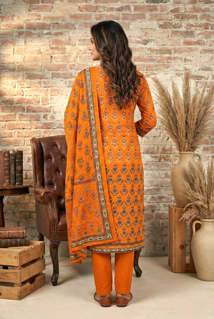 Blunt Orange Silk Mirror And Thread Embroidered Suit Set