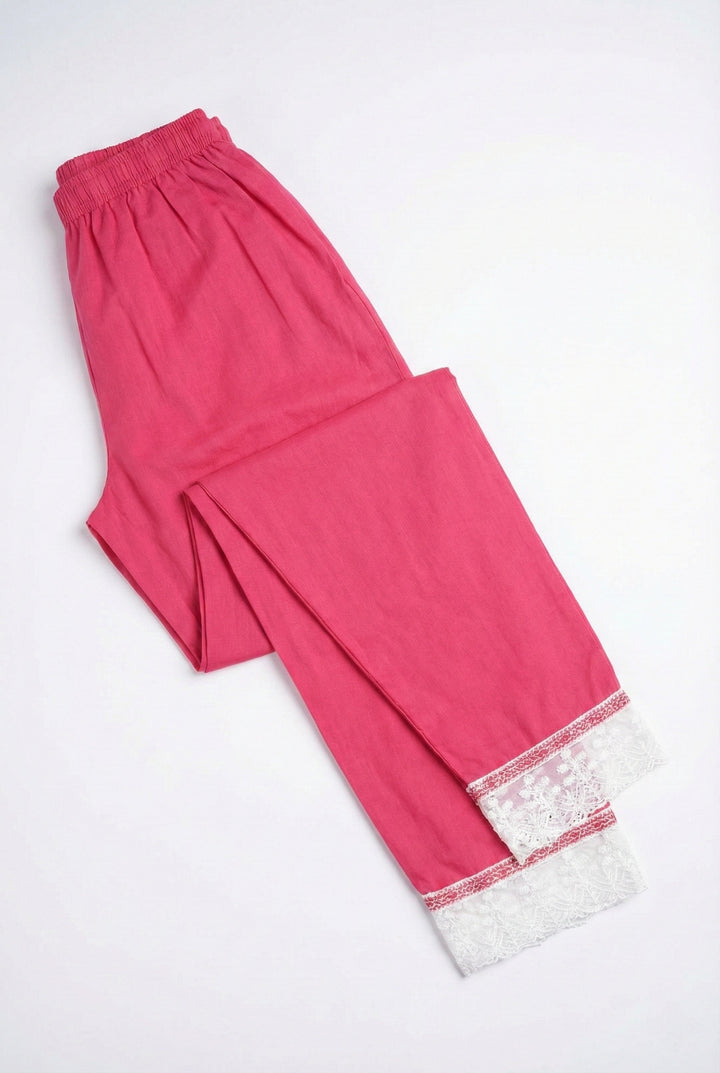 Magenta Cotton Chevron Printed Three Piece Set