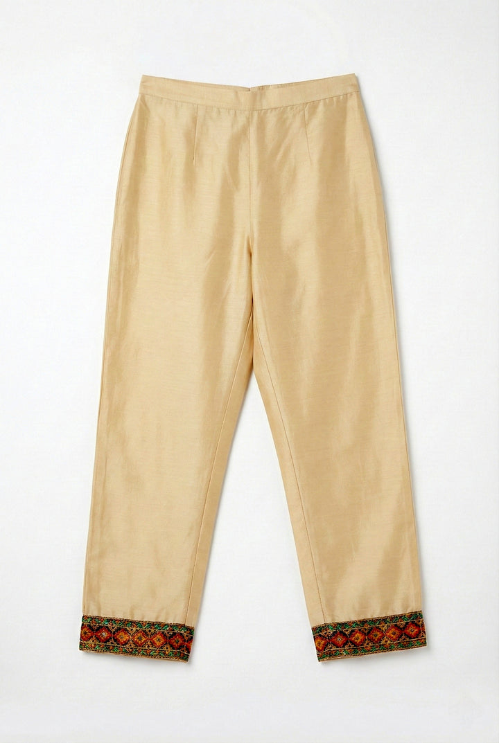 Beige Silk With Zari Embroidery And Digital Printed Suit Set