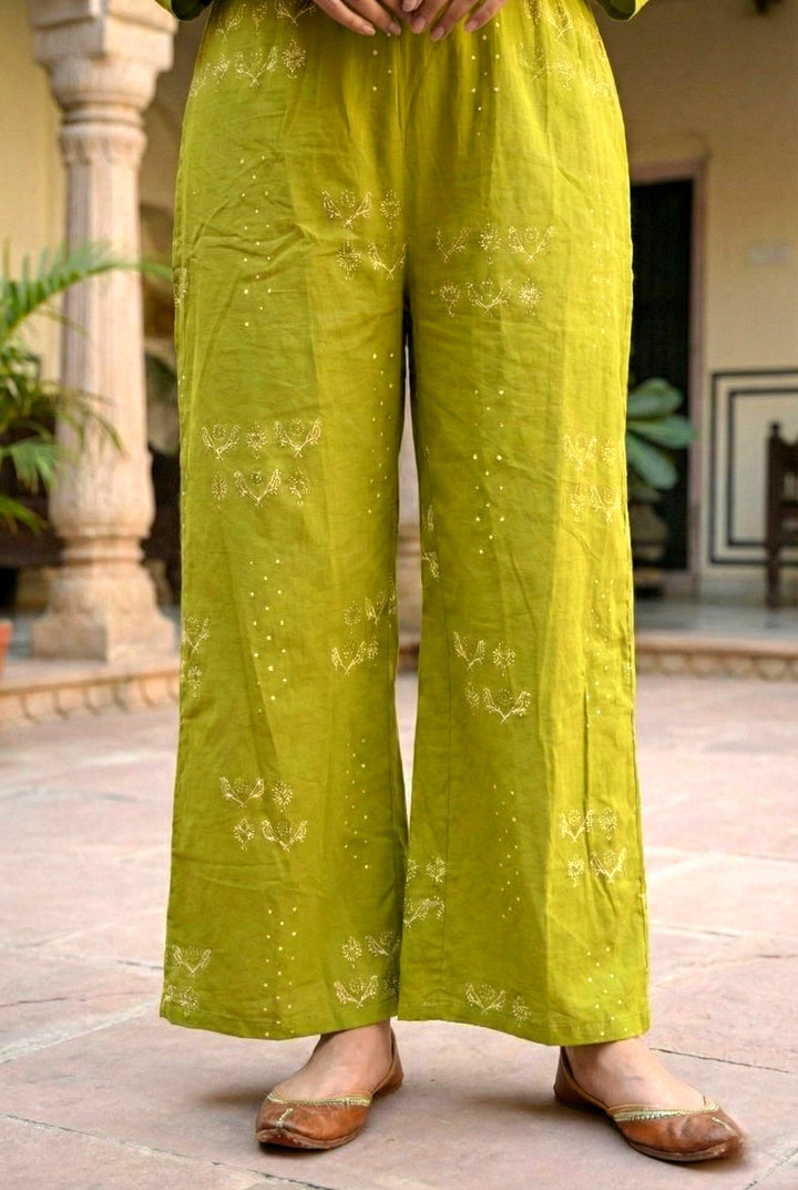 Mehadi Green Cotton Printed Two Piece Set