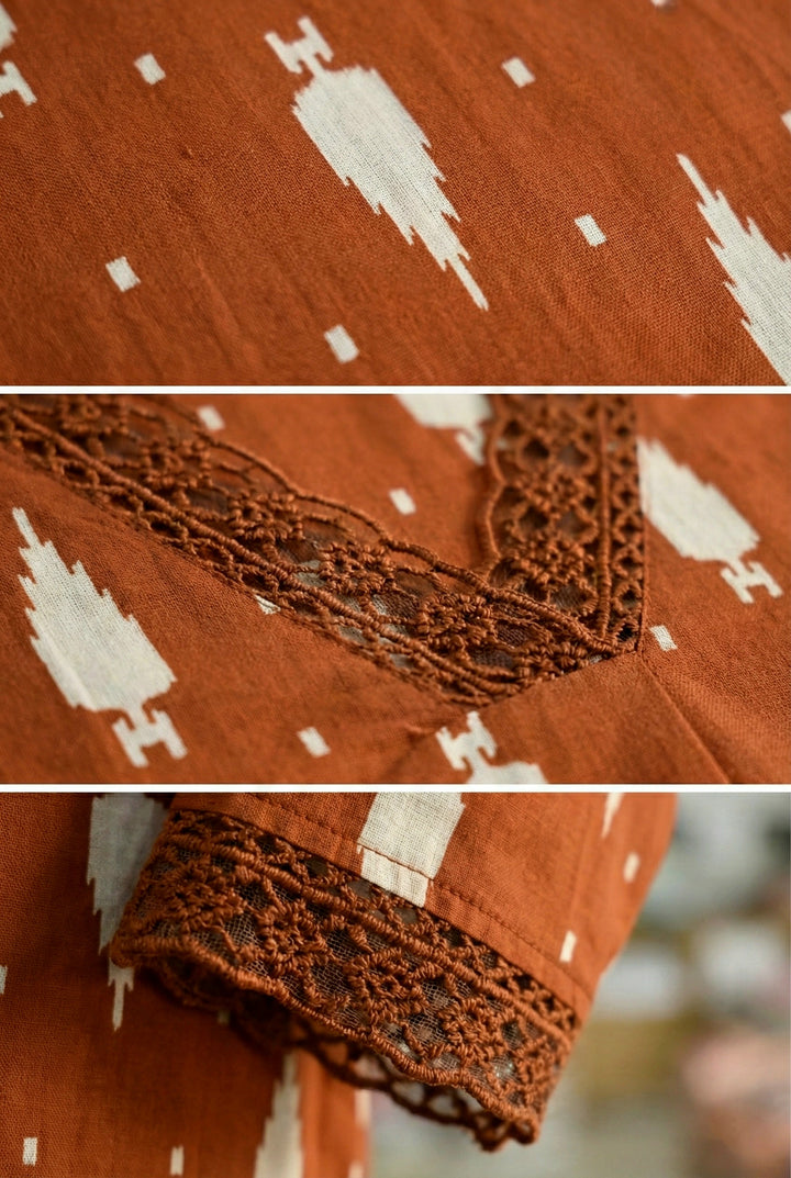 Rust Cotton Ethnic Motif Two Piece Set