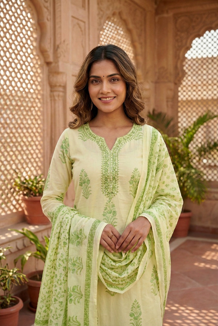 Pista Cotton Thread Embroidery Suit Set