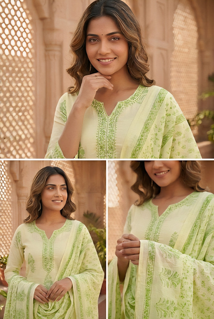 Pista Cotton Thread Embroidery Suit Set